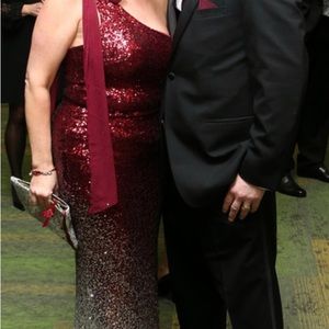Medium burgundy/silver sequined ombré formal dress.